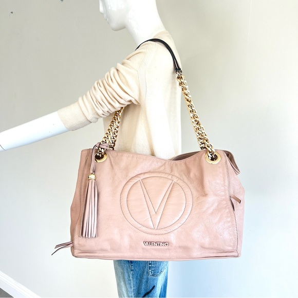 VALENTINO by Mario Valentino Luisa 2 Signature Pink Leather Large Shoulder Tote - Picture 3 of 13